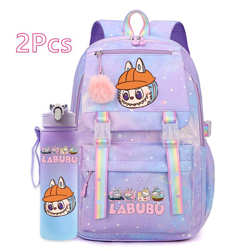 2Pcs/set Cute Backpack with 750Ml Outdoor Sports Water Bottle Student Girl Boy Schoolbag Large Capacity Travel Bag Gift