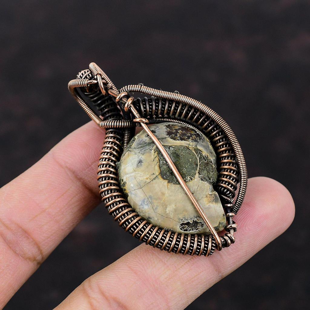Ammonite Fossil Pendant Copper Wire Wrapped Pendant Handmade Pendant Beautiful Copper Jewelry Gemstone Pendant Gift For Her Designer Jewelry