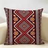 Red Bohemian Style Cushion Cover Natural Linen Organic Fabric Double-Sided Printing Breathable Perfect For Home Decor