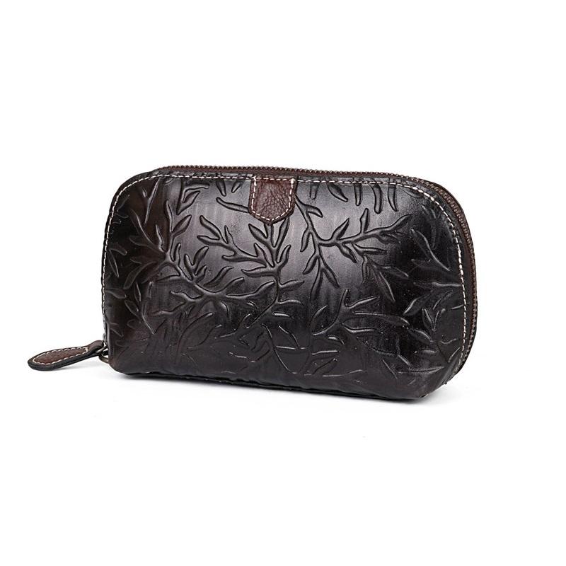 Женская сумка-клатч с тиснением в виде корня, длинные кошельки из натуральной кожи, винтажный дизайн, дамский кошелек на молнии