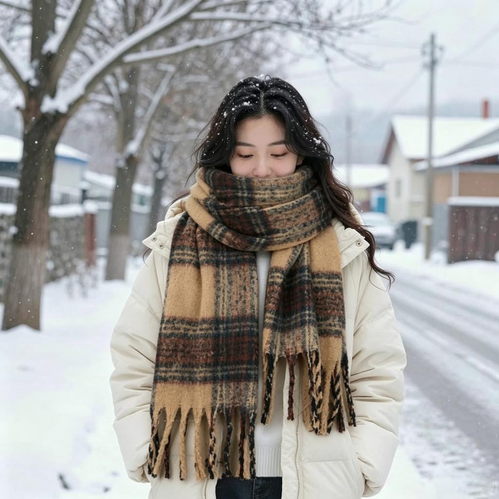 Harbin Tourism Blue Scarf Women's Autumn and Winter Atmosphere Advanced Warm Equipment Northeast Wear Scarf
