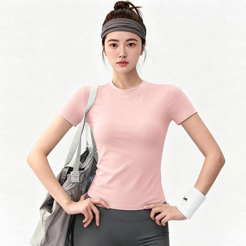 Pilates Fitness Short Sleeve T-Shirt Women's Yoga Clothing Slim Elastic Quick-Drying Breathable Running Top