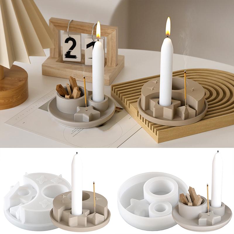 1 шт. Многоразовый подсвечник в виде луны и звезд, Луна и звезды из смолы/гипса, Сделай сам, Подставка для соевого воска/мыла/благовоний