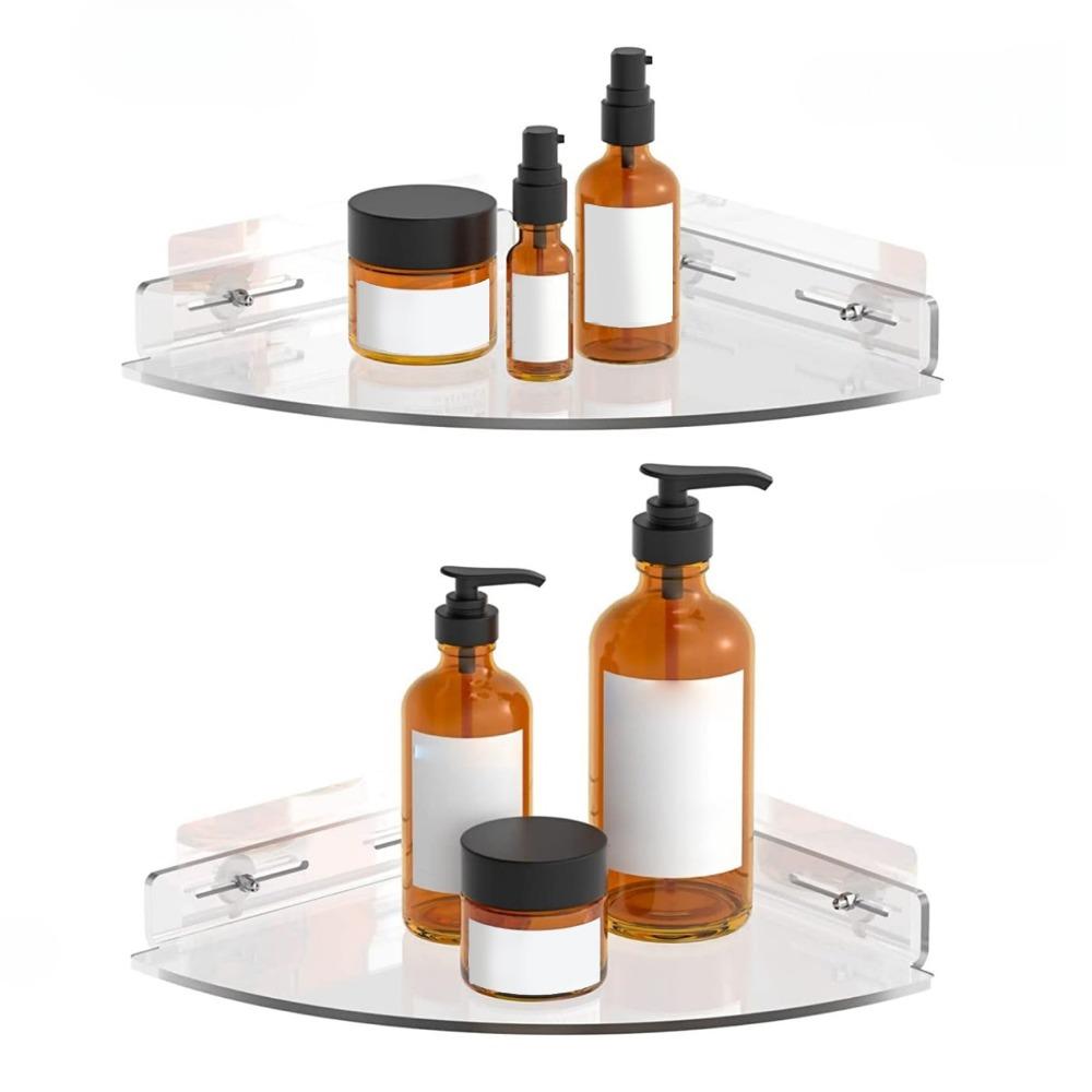 2 PCS Transparent Corner Shelf Wall Mounted Shower Storage Rack Corner Shower Shelf Dorm Home