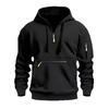Men's Fleece-Lined Hooded Sweatshirt with Zipper and Multi-Pocket Design for Autumn/Winter Casual Sports Fashion