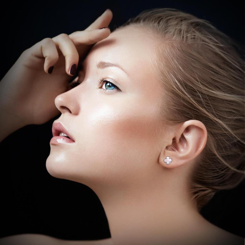 925 Sterling Silver Lucky Four Leaf Clover Stud Earrings White Shell Earrings for Women Party Fine Jewelry Gift