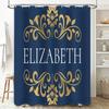 Luxury Printed Custom Name Bath Shower Curtain with Blue Golden Floral Design Personalized Decor for Home Bathroom ELIZABETH