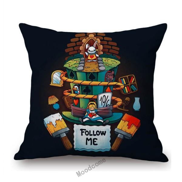 Alice Wonderland Mad Hatter Cartoon Art Tea Time Cartoon Sofa Throw Pillow Case Cotton Linen Car Bench Chair Cushion Cover