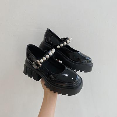 Женские кожаные туфли на каблуке, новинка 2021 года, обувь Лолиты с жемчужной пряжкой, женские вечерние свадебные туфли для девочек, женская обувь Мэри Джейн на платформе