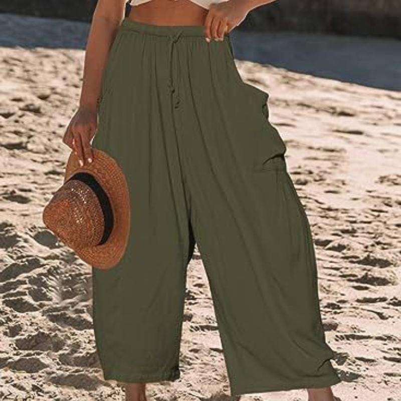 Women Plus Size Wide Leg Linen Pants Middle Waist Summer Baggy Pants