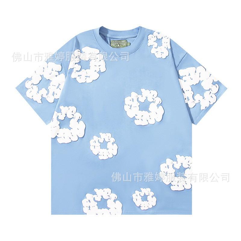 Cotton Short Sleeve T-Shirt With 3D Puff Floral Print Unisex Loose Fit Streetwear Tee