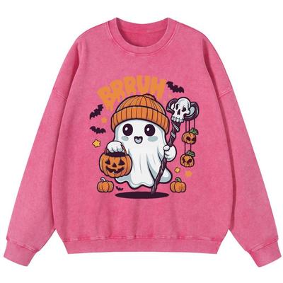 Хэллоуин Привидение Брух Женский Винтажный Свитшот из Вареного Хлопка Модный Пуловер с Круглым Вырезом Осенний Тонкий Стиль Свободные Топы