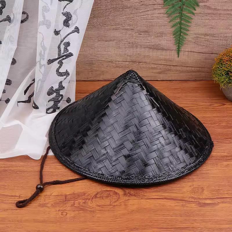 Cone Hat Retro Bamboo Rattan Fisherman Hat Handmade Weave Straw Bucket Hat Rain Dance Props Cone Sunshade Hat Plastic Bamboo Hat