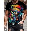 Cartoon Fun Cool Bear Men's Round Neck Short-sleeved T-shirt Daily Casual Fashion Loose Comfortable Top Versatile Casual T-shirt