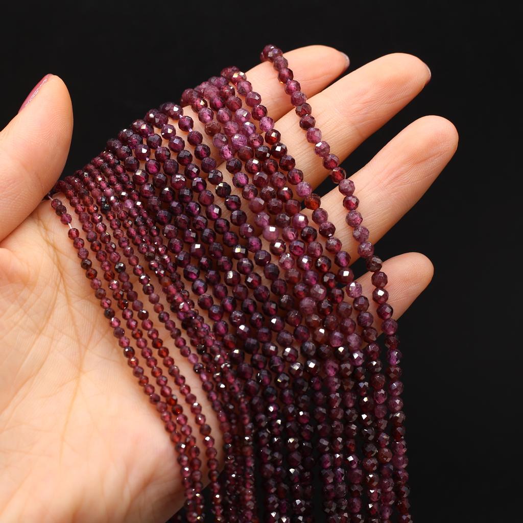 Natural Stone Beads Garnet Round Faceted Beads Charms For Jewelry Making DIY Necklace Bracelet Earrings Accessory