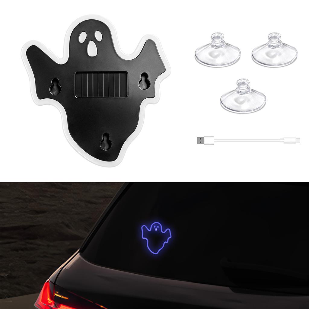 1pcs LED Solar Powered Halloween Ghost Shaped Windshield Colorful Neon Ambient Lights Rear Window Decoration Signal Lamp Neon Lights 4