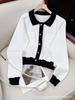 2026 Spring/Autumn French-Style Knit Cardigan, Color Block Sweater with Metal Buckle