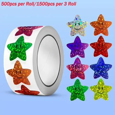 500/1500 шт. Наклейки со смайликами и звездами для поощрения, Блестящие фольгированные наклейки-звездочки для студенческого ежедневника и школьных принадлежностей для учителя