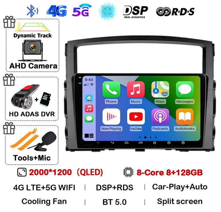 Android 14 Carplay Auto для Mitsubishi Pajero 4 V80 V90 2006 2007 2008 2009 - 2014 Автомобильный Радио Мультимедиа Видео Плеер GPS Стерео