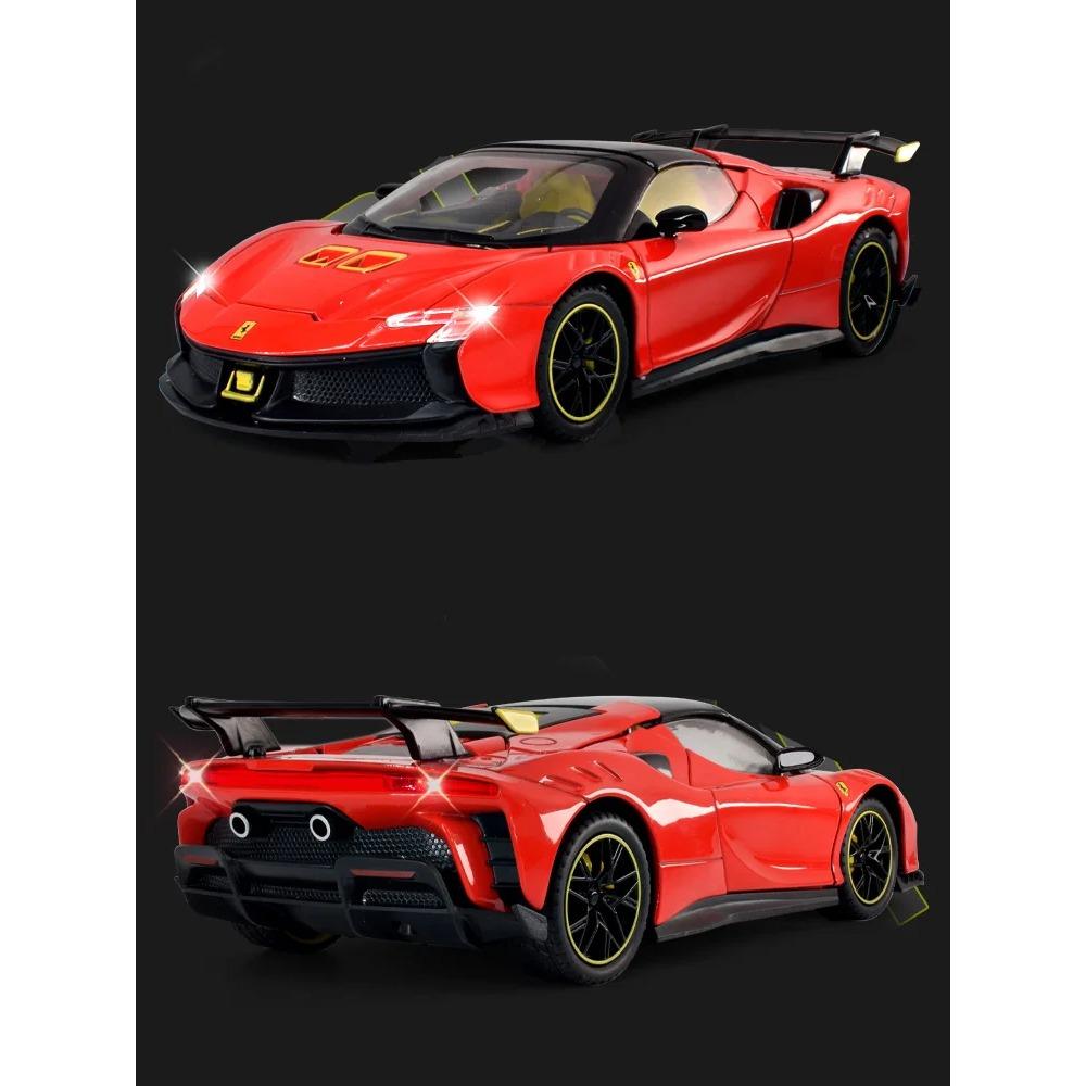1/24 Ferrari SF90XX SF90 Модель спортивного автомобиля из сплава Литые под давлением Металлические Гоночные Суперкары Модель автомобиля Симуляция Звук Свет Детская игрушка Подарок