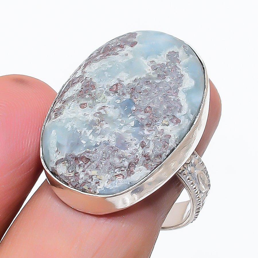 Natural Larimar Gemstone Handmade 925 Sterling Silver Jewelry Ring Size 9.5 m5Q77