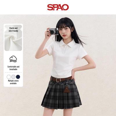 Женская приталенная футболка SPAO с воротником-поло и коротким рукавом