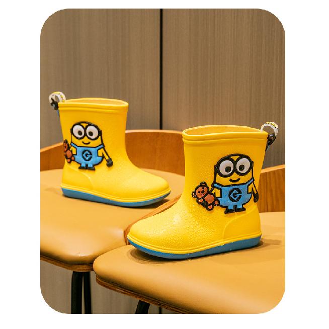 Minions Rain Boots Boys Rain Boots Cartoon Cute Small and Medium-sized Children Anti-Slip Kindergarten Thick Bottom Yellow Baby Water Shoes Women