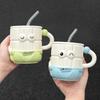 High-value Cartoon Straw Cup Cute Ceramic Mug with Lid for Girls' Girlfriend's Birthday Gift Souvenir
