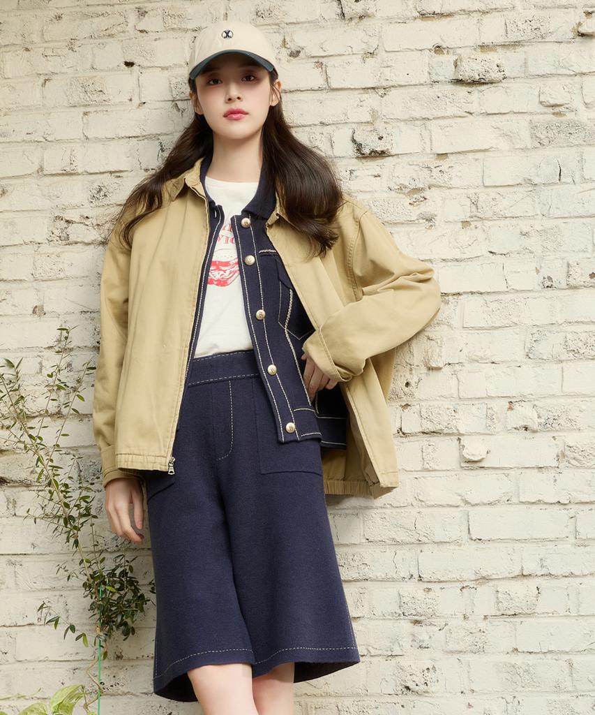ENNITTUDE Denim-Like Knit Bermuda Pants [Indigo]