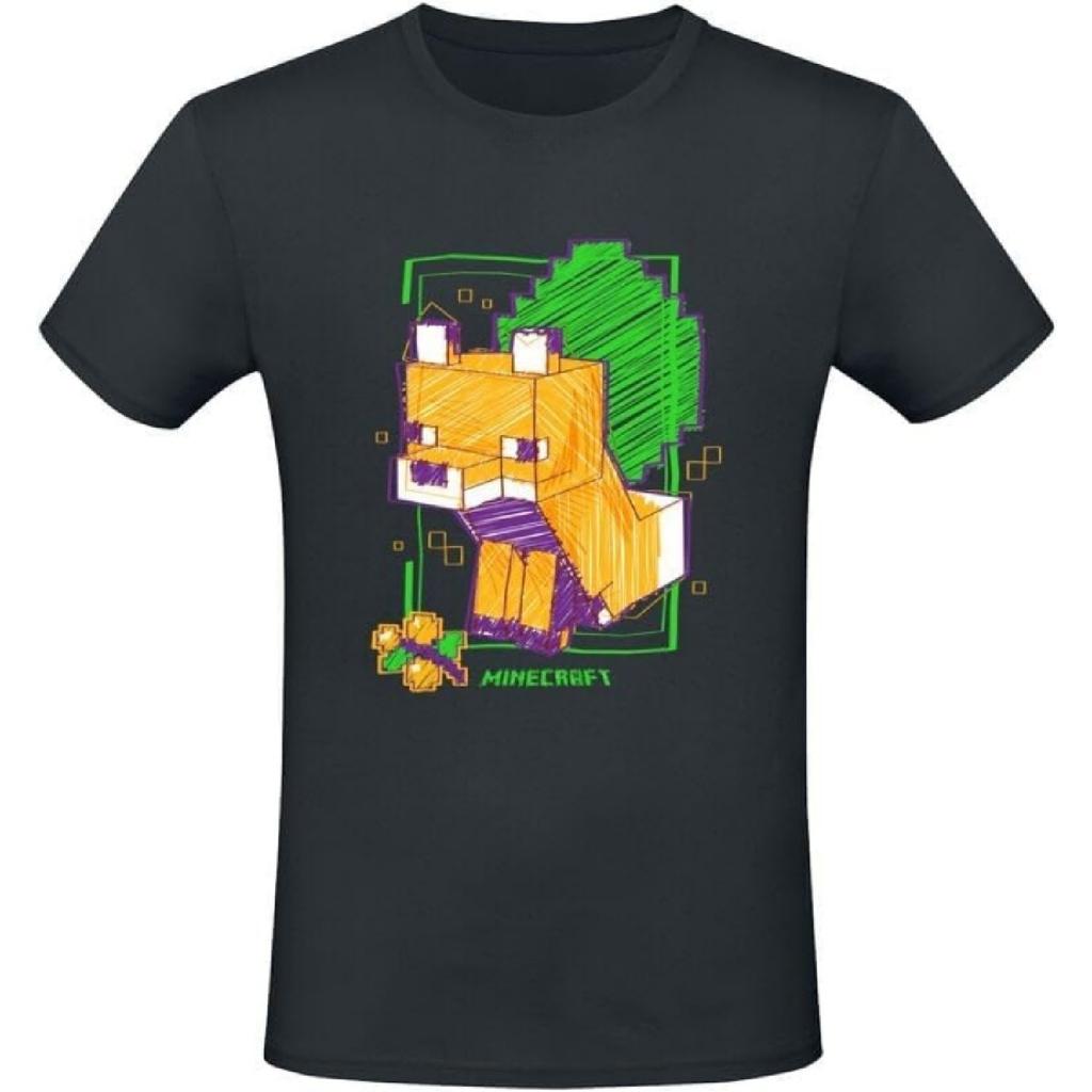 Черная футболка унисекс Minecraft Нарисованная лиса, Мерч для фанатов, Игровой