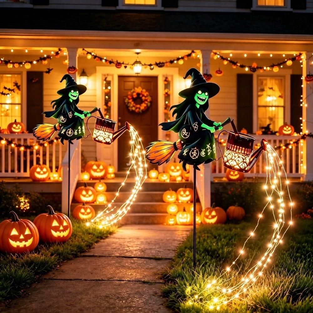 Waterproof Witch Lawn Lamp Solar Powered Witch Garden Light Halloween Solar Lights Holiday Party