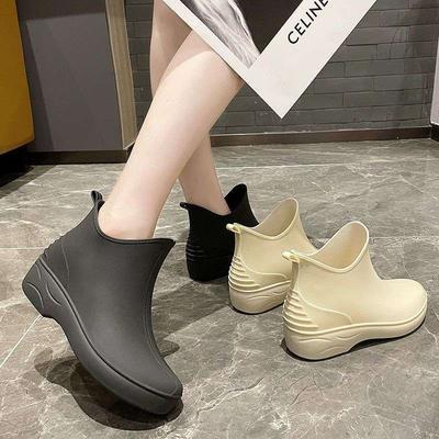 Водонепроницаемая модная женская обувь для дождя на мягкой подошве, короткие женские резиновые сапоги, нескользящая женская обувь для дождя, холодостойкие и теплые водные сапоги, взрослая кухонная обувь