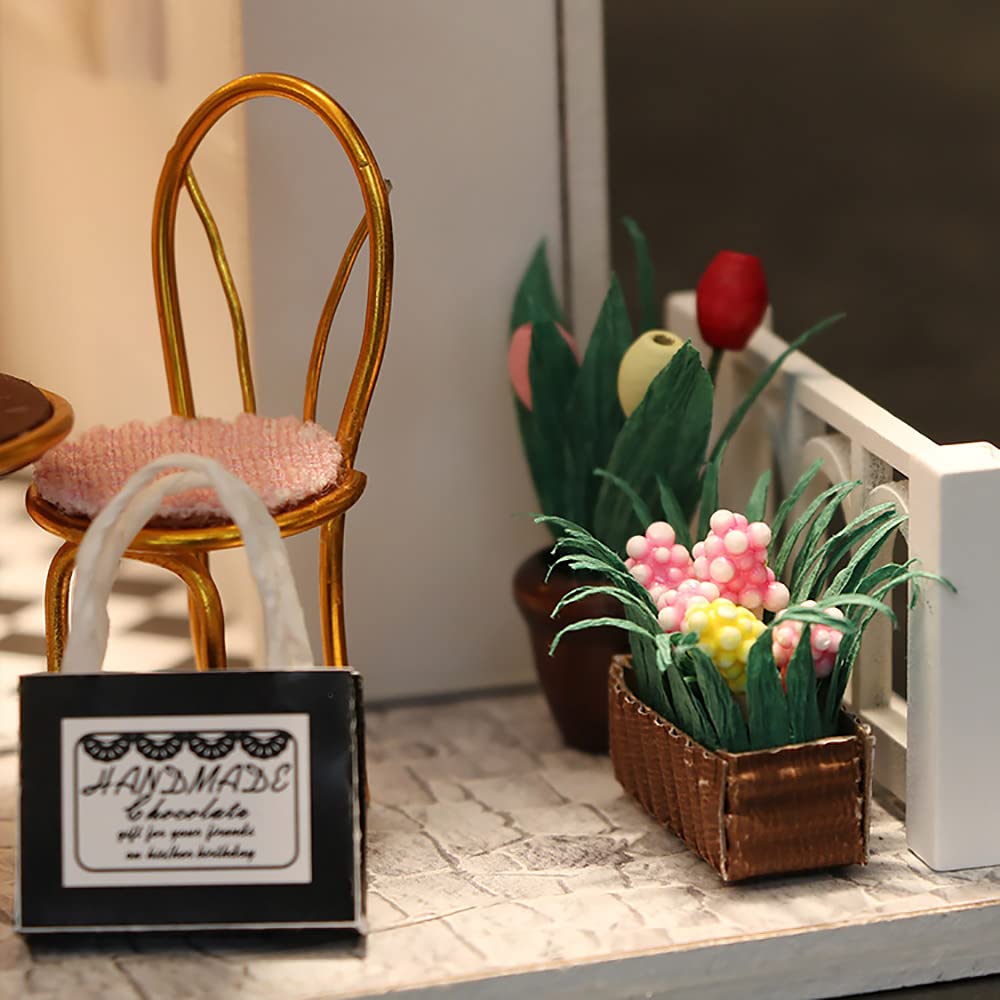 Moin Moin Dollhouse Miniature Handmade Kit Set DIY Small Chocolatier Chocolate Shop Cafe LED Light Acrylic Case 2204dh320 1/24 +