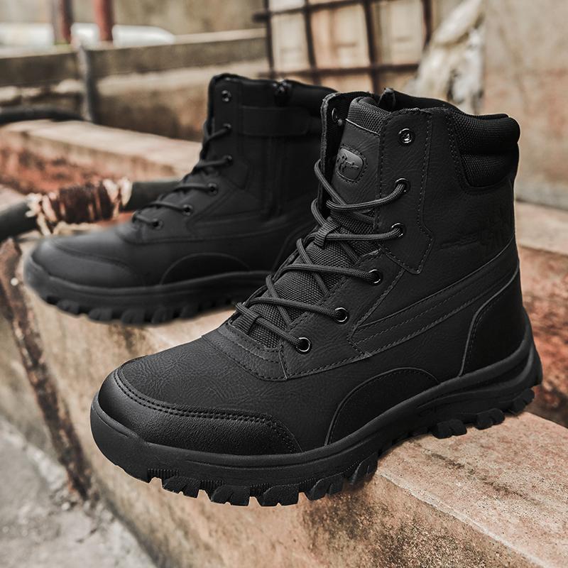 2024 New Men's Winter Snow Boots Platform High Quality Outdoor Boots Leather Desert Work Ankle Boot Lace-Up Warm Boot