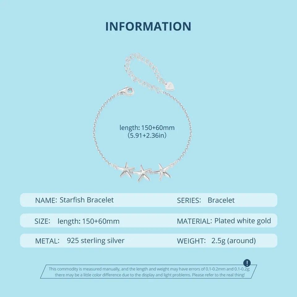 WOSTU 925 Sterling Silver Blue Opal Starfish Chain Bracelet For Women Cute Ocean Animal Adjustable Link Girl Party Birthday Gift