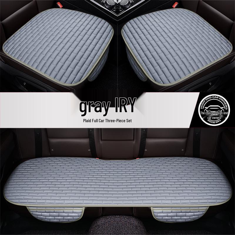 Plaid Three-Piece No-Tie Car Seat Cushion Set for Office and Home - Single Seat and Multi-Seat Interior Decor.