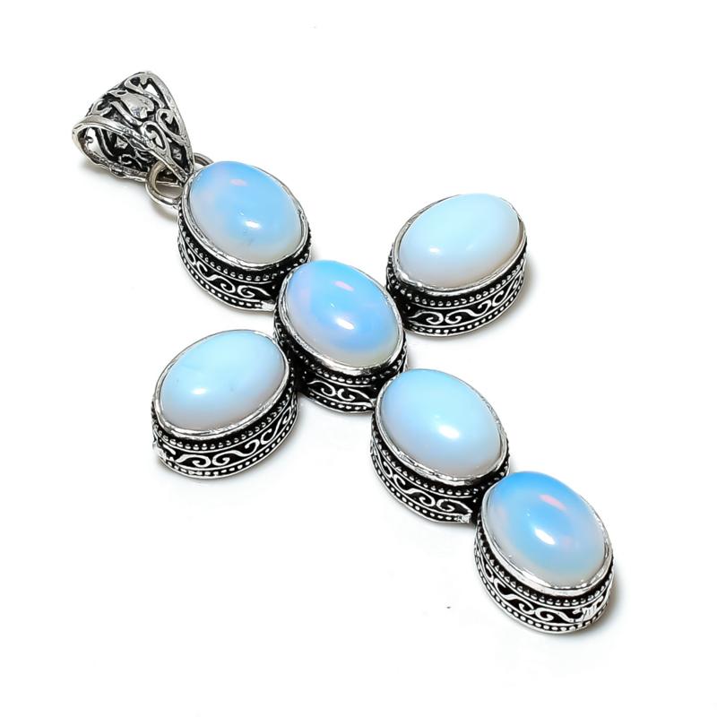 Подвеска с молочным опалом, серебро 925 пробы - дизайн креста ручной работы, повседневные украшения, уникальные подарки с молочным опалом