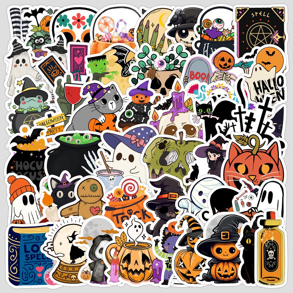 50 Cartoon Halloween Graffiti Stickers Water Cup Mobile Phone Waterproof Decorative Stickers Cute Holiday Stickers