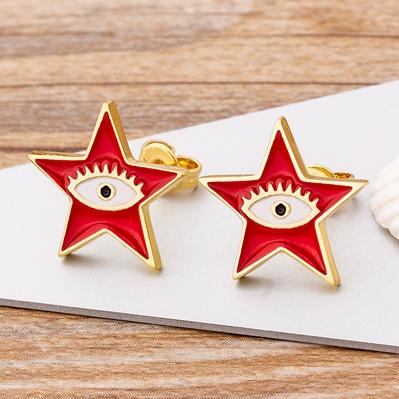 Hot Selling Red/Blue/Black Colors Star Shape Stud Earrings Shiny Copper Zircon Evil Eye Earring For Women Fashion Jewelry Gift