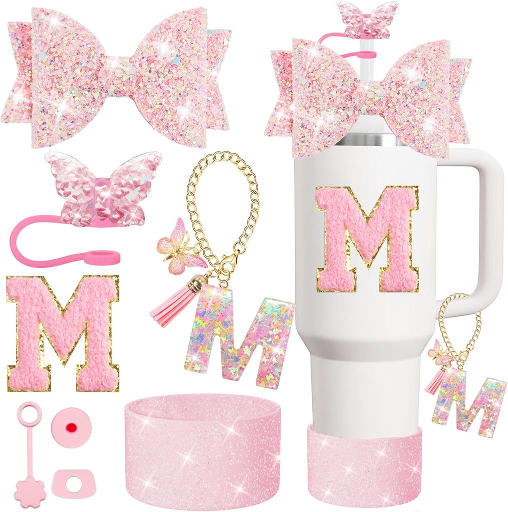 Набор из 8 предметов аксессуаров для стакана Stanley 30 унций 40 унций: топпер для соломинки, крышка-заглушка, чехол-ботинок, заглушка от проливания, подвеска-шарм, наклейка с инициалами