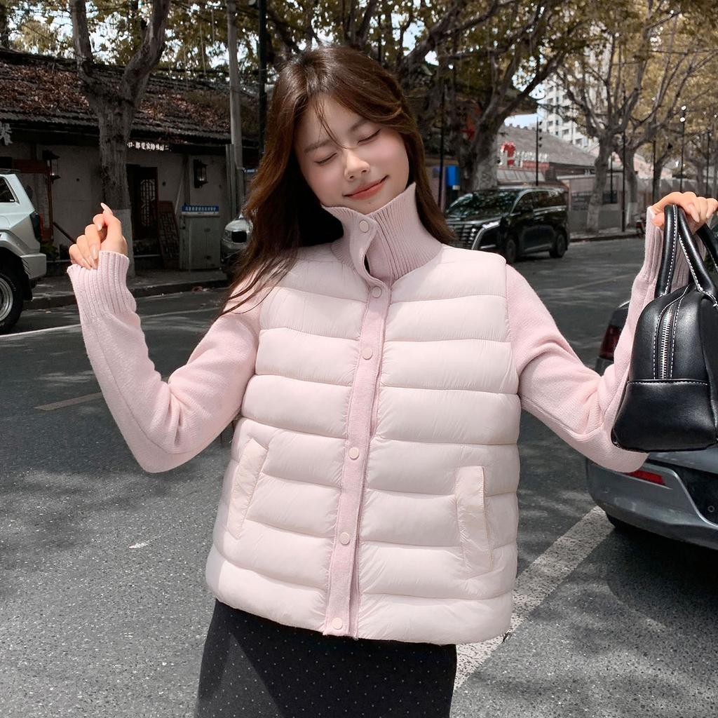 New stand-up collar cotton vest women's knitted sleeves splicing loose women's clothing autumn and winter vest mixed batch supply