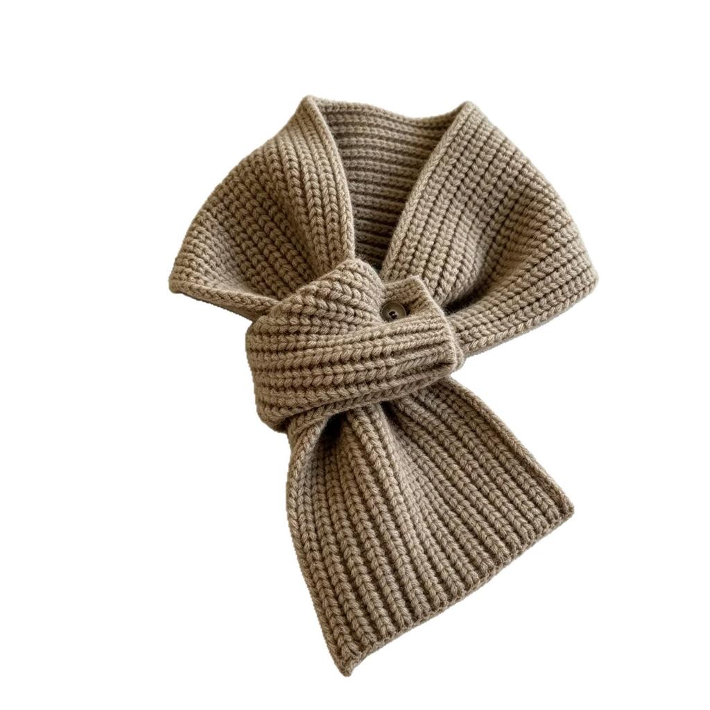 Mini button knitted scarf women's retro cute student scarf solid color warm new neck protective scarf
