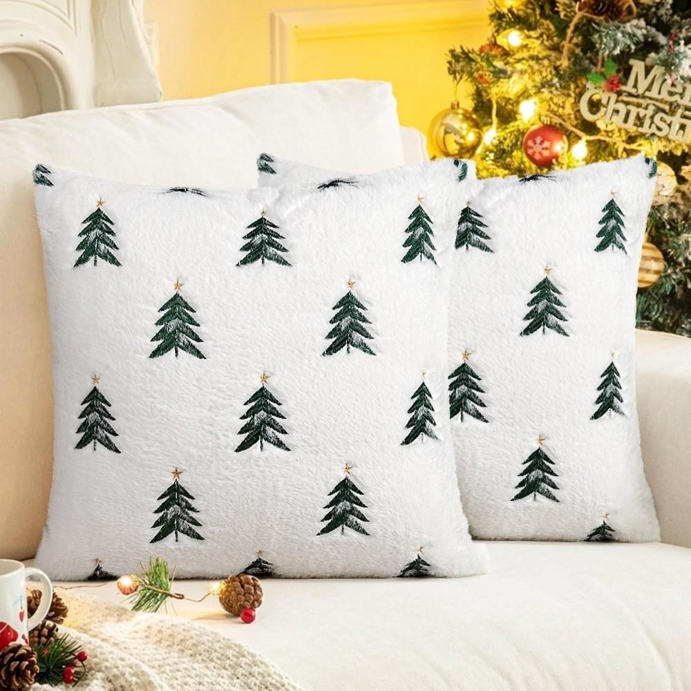 Soft Fluffy Holiday Pillowcase Xmas Tree Throw Pillow Cover Home Decor Plush Cushion Cover Bedroom