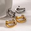 18K Gold Plated Stainless Steel Double-Layer C-Shaped Titanium Earrings - Unique, High-End Design for Women