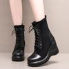 8cm Small Size 32-43 Flexible Frosted Leather Platform Wedges Shoes Ankle Boots 2025 High Heels Stretch Boots Women Office Mom