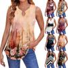 Womens Summer Tank Tops  Pleated V Neck Printing Casual  Top Tank Tops For Women Loose Fit Sleeveless Tunic Shirts