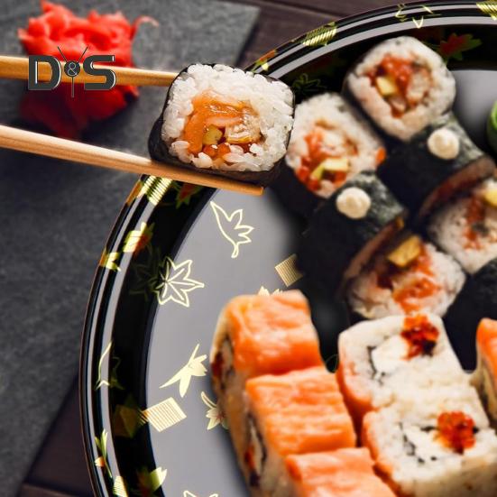 10 шт. круглые подносы для сэндвичей с крышками, прочные пищевые прочные элегантные подносы с прозрачным рисунком и принтом для кейтеринга, коробка для суши