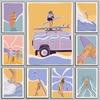 Minimalist Surf Girl Posters Ocean View Beach House Prints Canvas Painting Wall Art Pictures Home Sporty Teen Girl's Room Decor