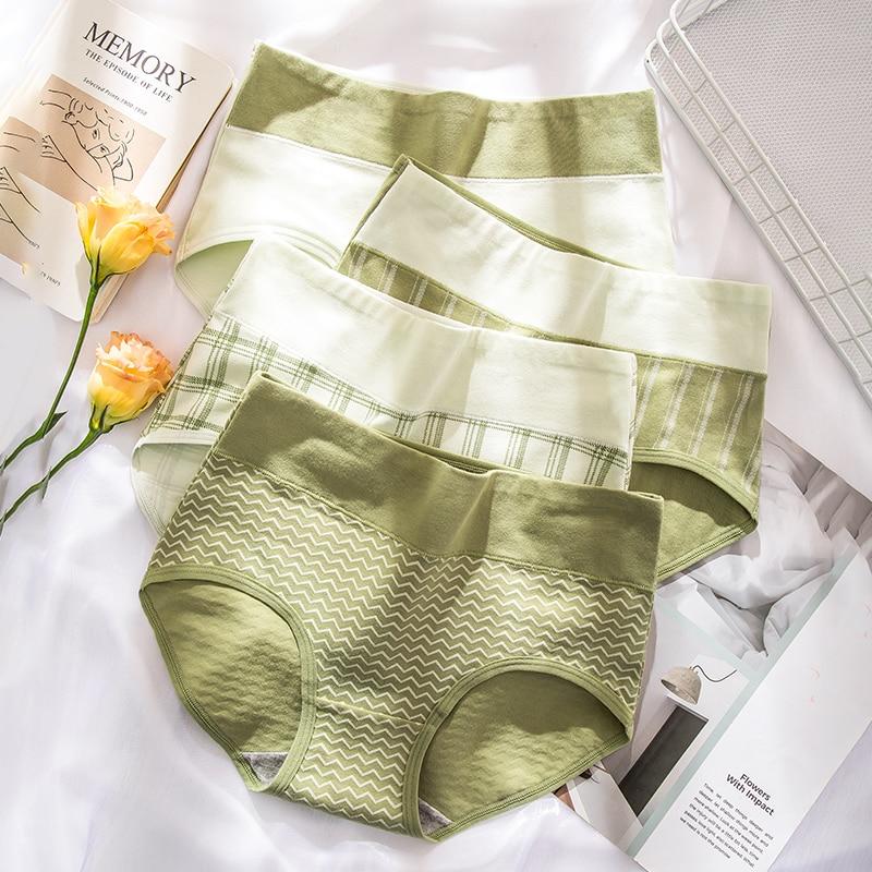 LANGSHA Large Size 5XL Panties Women Cotton High Waist Underwear Girls Briefs Lovenly Print Lingerie