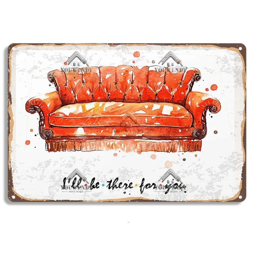 Кофе из Центральной кофейни «Друзья», Винтажная металлическая жестяная вывеска, Декоративная табличка, Ретро тарелка Кафе Кухня Гостиная Бар Постер, UW83